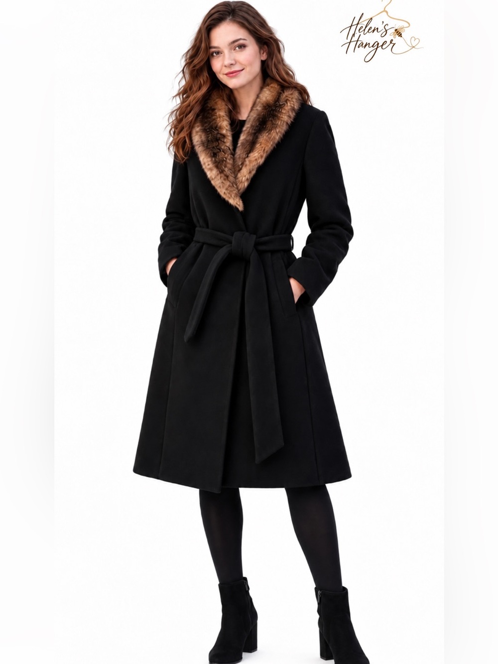 Vintage Mario De Pinto Black Wool Coat — Faux Fur Collar - Roomy Medium